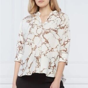 Marc Cain Cream Cheetah Print Patterned Cotton Silk Blend Top Medium